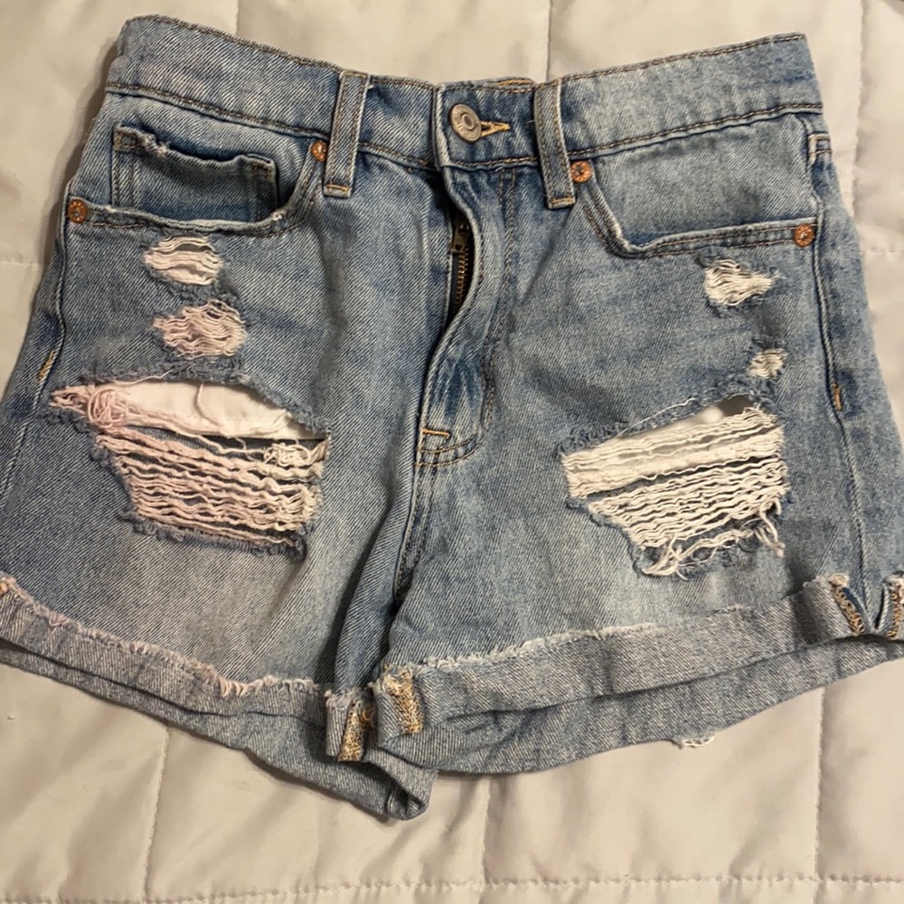 light wash mom shorts.